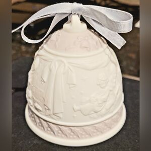 Lladro Vintage Ceramic Decorative Bell Ornament with Lavender Ribbon